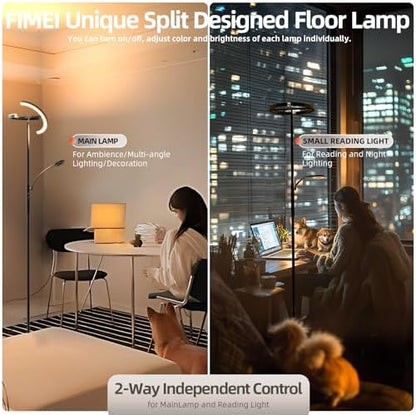 FIMEI Uplighter Floor Lamp, 22W Floor Lamp & 7W Reading Lamp, Stepless Dimming & 3000K-6000K Color Temperature, Remote & Touch Control, Modern Standing Light for Living Room, Bedroom, Office