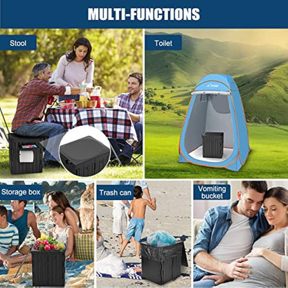 XL Portable Toilet for Adults, Extra Large 15.4" H Foldable Camping with Detachable Phone Shelf and Paper Holder, Waterproof Porta Potty Lid Camping, Hiking, Long Road Trips, Car