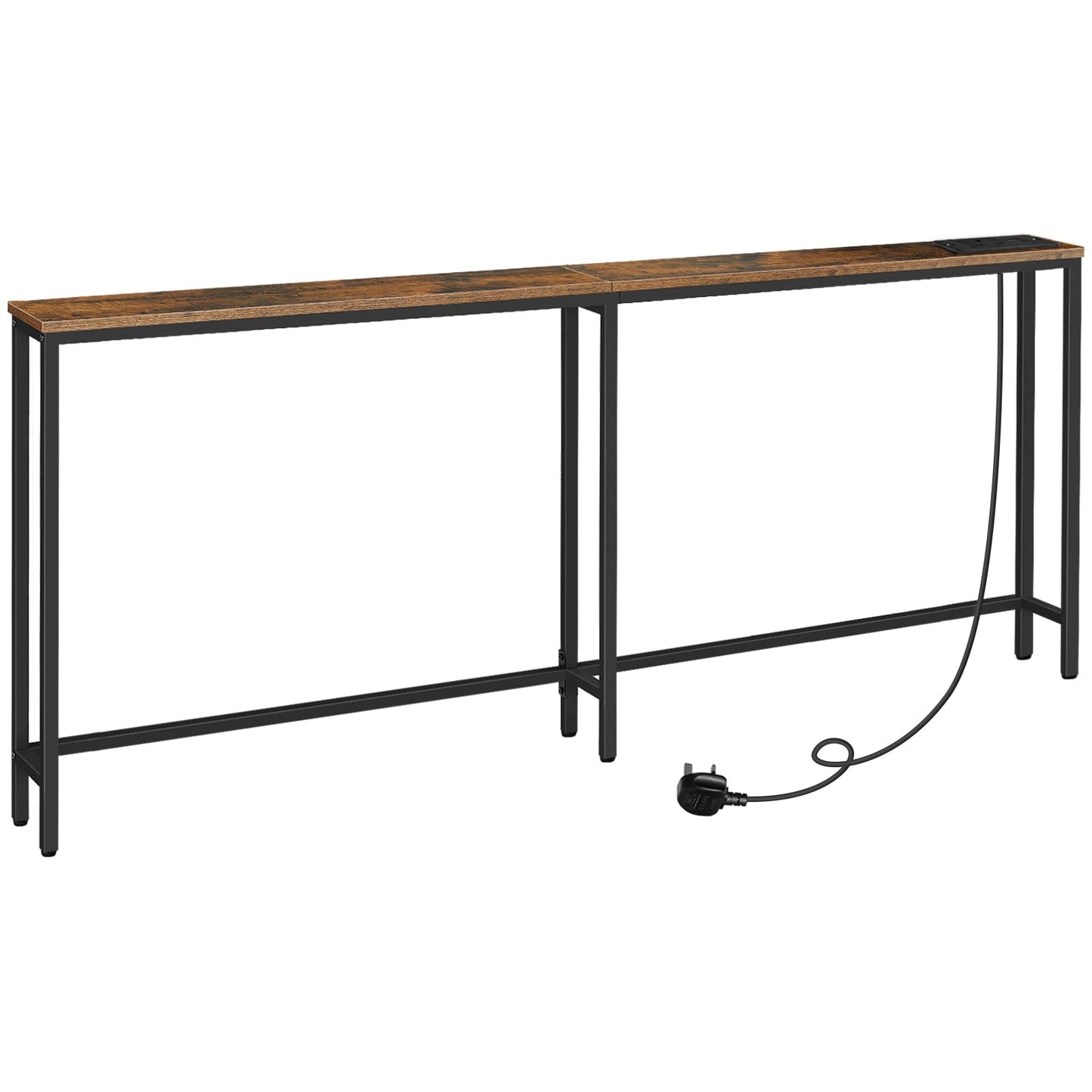HOOBRO Narrow Console Table with Charging Station, 200 cm Behind Sofa Table, Long Hallway Table, Slim Console Table for Hallway, Bedroom, Living Room
