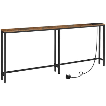 HOOBRO Narrow Console Table with Charging Station, 200 cm Behind Sofa Table, Long Hallway Table, Slim Console Table for Hallway, Bedroom, Living Room