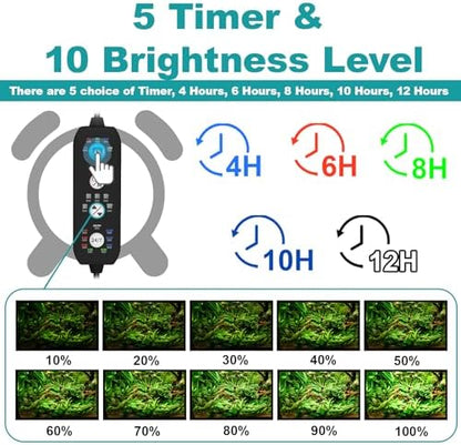 SEAOURA Submersible Aquarium Lights for Fish Tank, 24/7 Cycle Fish Tank Light with Timer, Full Spectrum+7 Single Colors, Auto On/Off, Adjustable Brightness, 16W (68cm)
