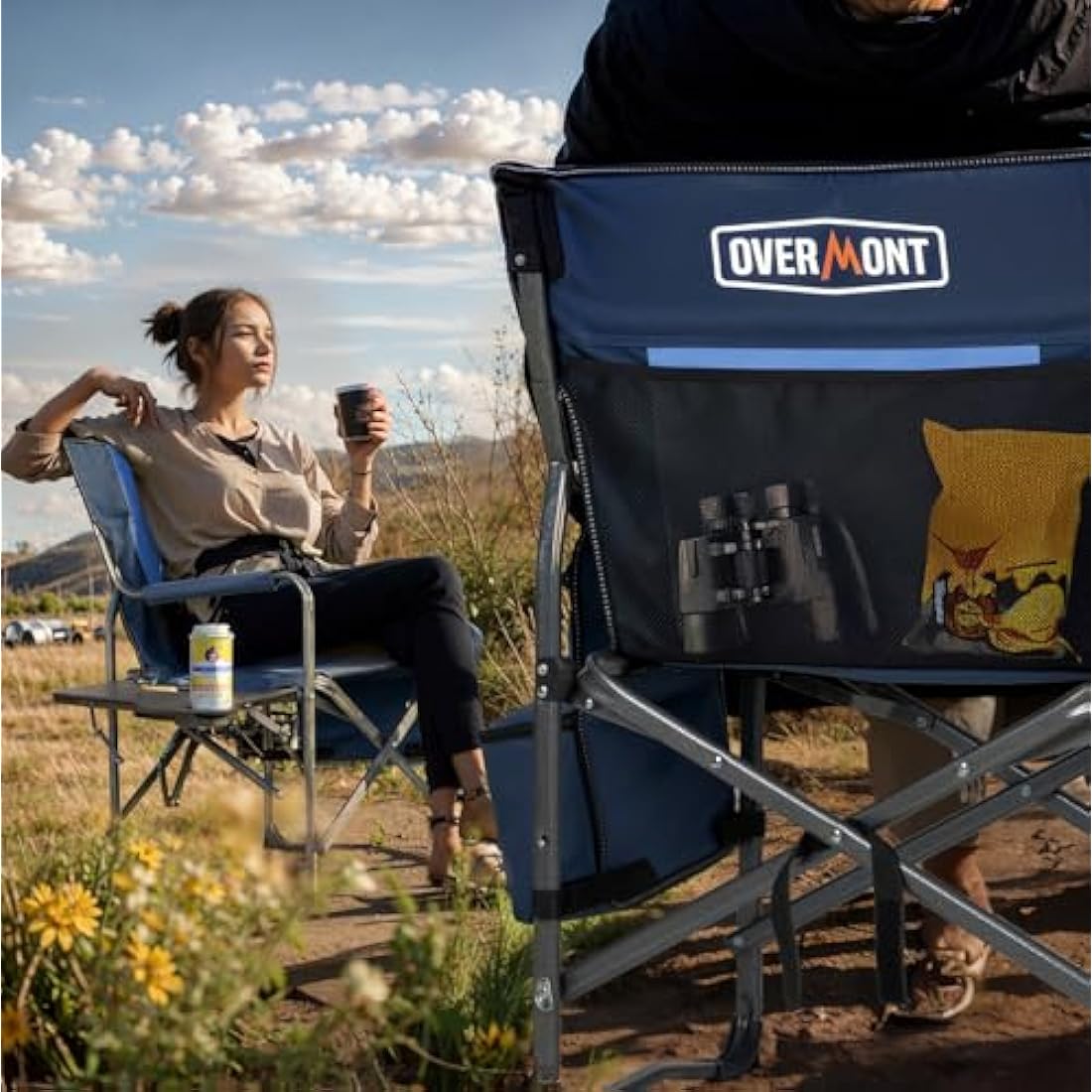 OVERMONT Oversize Directors Camping Chairs for Adults - 180kg Heavy-Duty Folding Outdoor Chairs with Foldable Side Table & Cooler Bag for Outside Festival BBQ Beach Picnic Fish