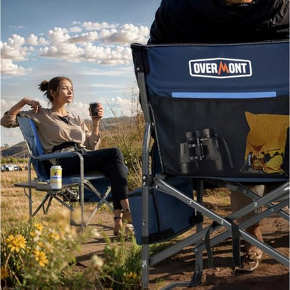OVERMONT Oversize Directors Camping Chairs for Adults - 180kg Heavy-Duty Folding Outdoor Chairs with Foldable Side Table & Cooler Bag for Outside Festival BBQ Beach Picnic Fish