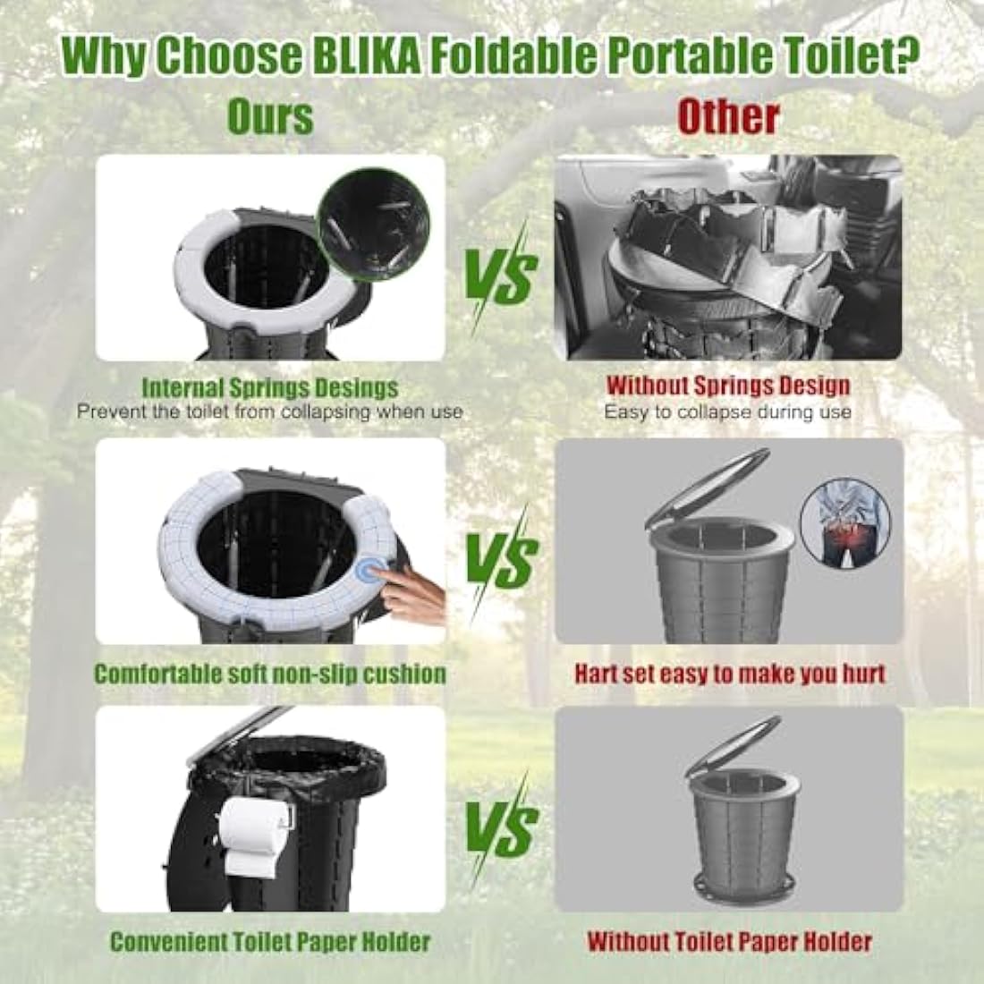 BLIKA Upgraded Retractable Portable Toilet with Cushion
