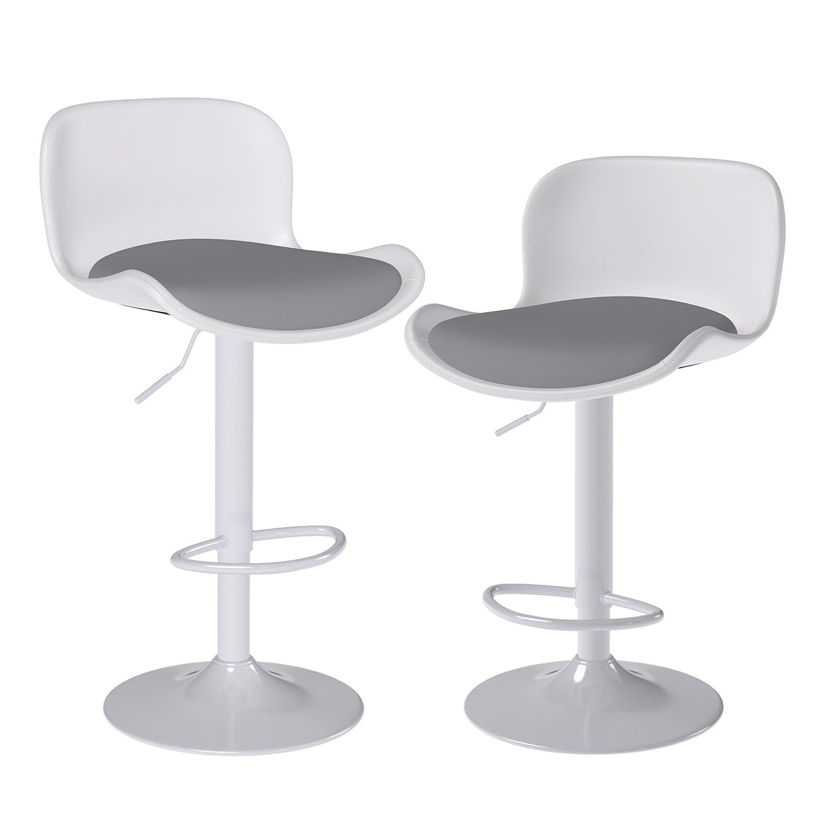Flysky Set of 2 360° Swivel Bar Stools, Height Adjustable, White/Grey