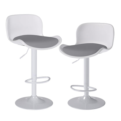 Flysky Set of 2 360° Swivel Bar Stools, Height Adjustable, White/Grey
