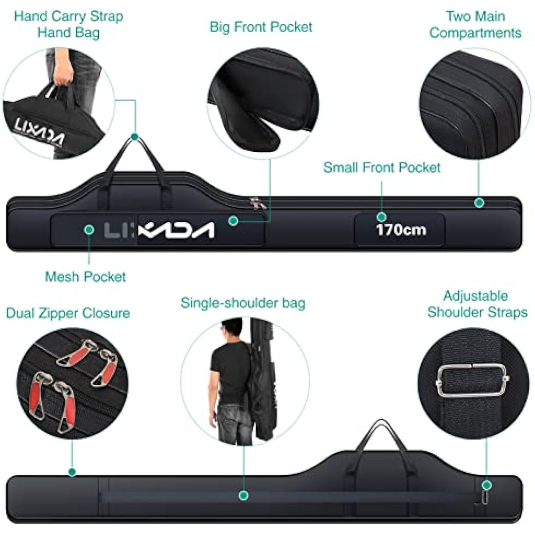 Lixada Portable Fishing Bag Folding Fishing Rod Reel Bag Outdoor Fishing Carrier Bag100cm/130cm/150cm