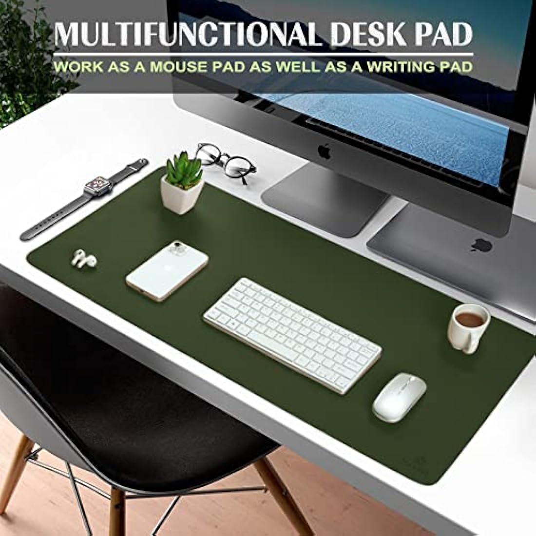 K KNODEL Small Office Leather Desk Mat, Mouse and Keyboard Pad, Computer and Laptop Mat, Desktop Protector and Cover, Writing Pad and Blotter (60x35cm, Dark Green)