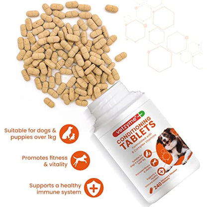 Vetzyme Once A Day Conditioning Tablets for Dogs (240 Tablets) - With B Complex Vitamins to Promote Fitness and Support a Healthy Immune System