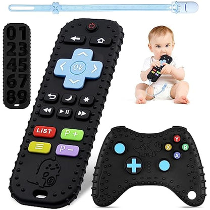 Tikplus Baby Teething Toys, Baby Remote Control & Game Controller Teething with Baby Dummy Chain, BPA-Free Silicone Teething Aid Baby Teether Relief for 0-6 Months