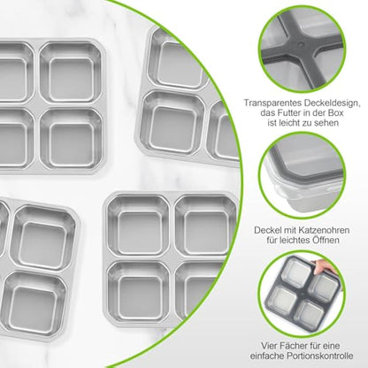 Misichao Stainless Steel Snack Boxes with 4 Compartments | Reusable Snack Containers Small Bento Lunch Box for Kids Adults Divided Meal Prep Containers for School Work and Travel 4 Pack (Grey-4)
