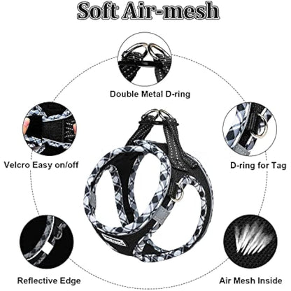 DORAMIO Step-in Dog Harness and Leash Set, Soft Mesh No-Chock Reflective Breathable Easy Walk Lightweight Vest Harnesses with Safety Buckle for Small Dogs, Cats, Puppies (Black White, XL)