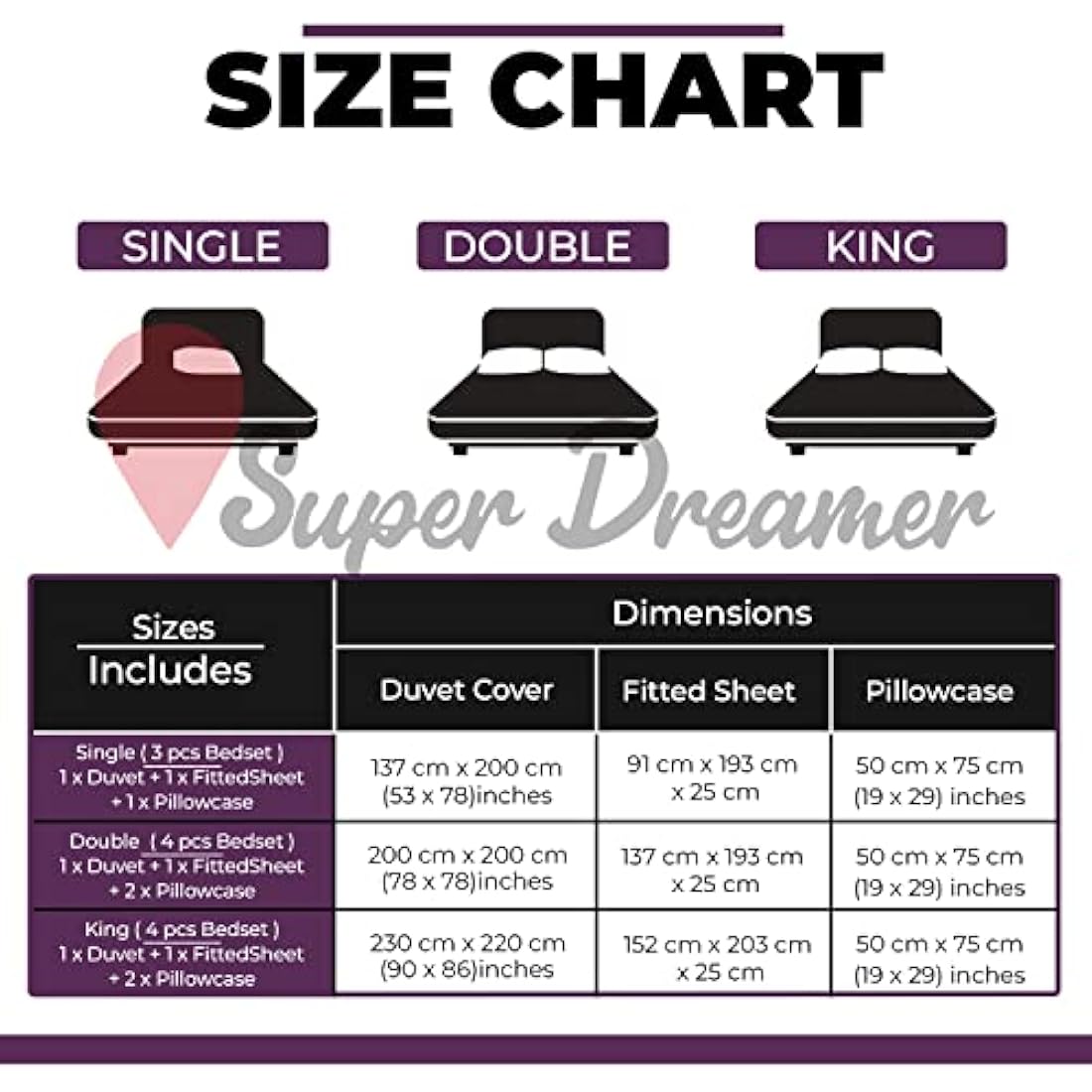 Super Dreamer Super Soft Double Bed Set Duvet Cover With Fitted Sheets & Pillowcases Botanical Bedding Set Reversible Quilt Covers, Purple, 714880