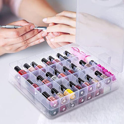 DreamGenius Portable Nail Polish Clear Organizer for 48 Bottles, Double Side and Locking Lids Gel Polish Storage Holder, Space Saver with 8 Adjustable Dividers