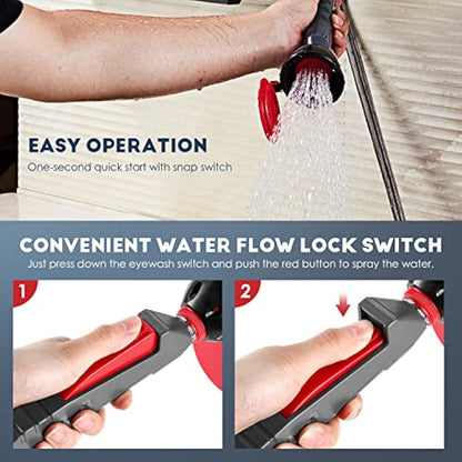 CGOLDENWALL Handheld Emergency Eyewash Station Drench Hose Eye Wash Faucet Eye Washer Unit Safety Shower Continuous Flow Eye Flush Shower for Lab and Industrial Use (Single Head)