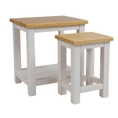 GROFurniture 100% Oak Top Side Table Set of 2, Painted End Table Nightstand for Bedroom or Livingroom, Oak Bedside Table Cashmere Grey