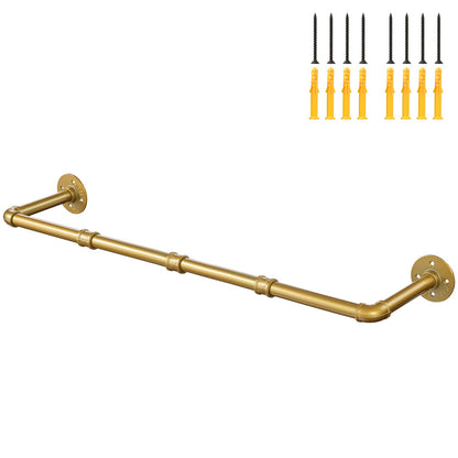 Ihomepark Industrial Pipe Gold Clothing Rack, 94 cm Wall Mounted Gold Iron Garment Clothes Bar, Heavy Duty Metal Hanging Rod for Retail Display