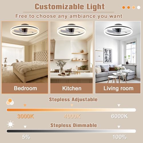 VOLISUN Ceiling Fans with Lights Remote Control, 6 Speeds and Dimmable Modern Smart Ceiling Fan Light, Quiet LED Fan Lights for Bedroom Living Room Dining Room (60cm, Black)