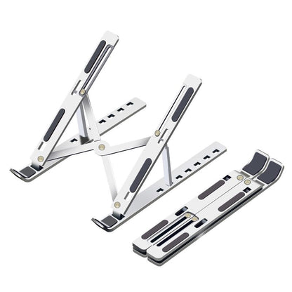 Fit4Less Foldable Laptop Stand, adjustable Height,Ergonomic Computer Stand, Aluminium Silver color for Various Laptops no more than 16'' （7 knots
