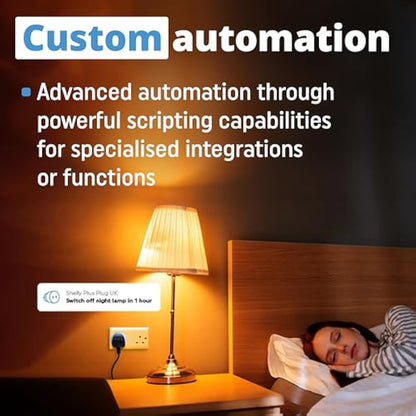 Shelly Plus Plug UK, Smart Wi-Fi Outlet with Power Metering, Remote Control Socket, Max 3000W, Custom Schedules, Home Automation(13A) Compatible with iOS, Android, Alexa, Google Home, SmartThings