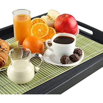 Wooden Serving Tray Large Black Wood Rectangle Food Breakfast Tray With Handles (Large)
