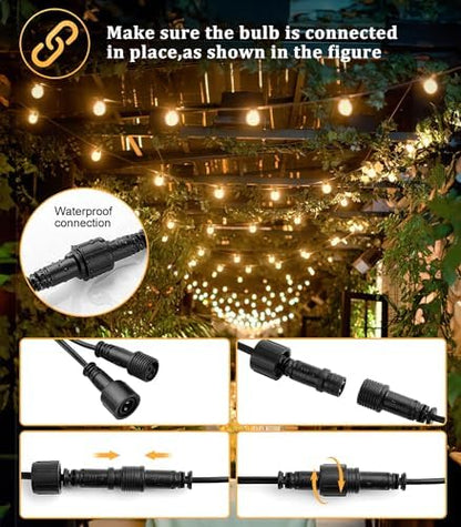 Vanranger Festoon Outdoor Lights Mains Powered with Remote Control G40 Garden Outside Festoon Lights Mains Powered 45M 150Ft for Gazebo Pergola with Shatterproof LED Bulbs