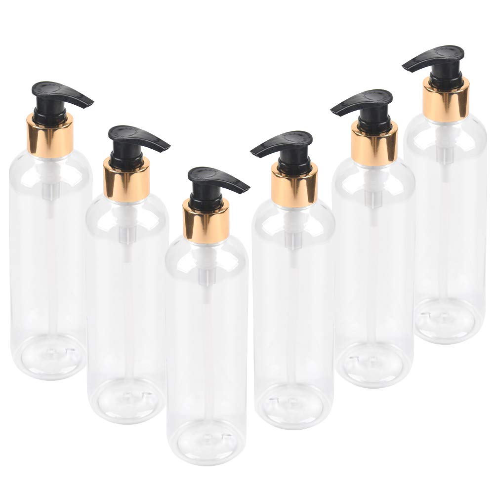 CENBEN 6 Pack 250ML Refillable Plastic Pump Bottles, Clear Soap Dispenser Bottle Lotion Dispenser Bottle Shampoo and Conditioner Bottles for Essential