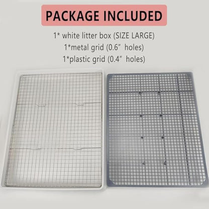 22x18 Super Large Rabbit Litter Box with 2 Grates (Metal & Plastic), Bunny Litter Tray for Cage, Small Animal Potty Trainer for Adult Rabbit Flemish Giant Rabbits