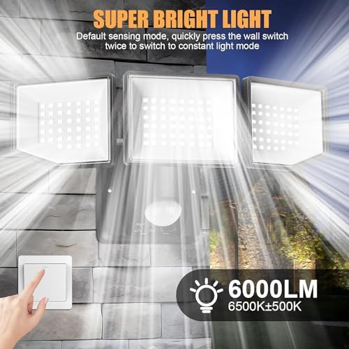 FLITI 38W 220V Led Security Lights Outdoor Motion Sensor, 6000LM 270° Adjustable Floodlight with PIR, IP65 Waterproof Garden Outside Lights with Sensor for Garage Corridors Terraces Courtyards