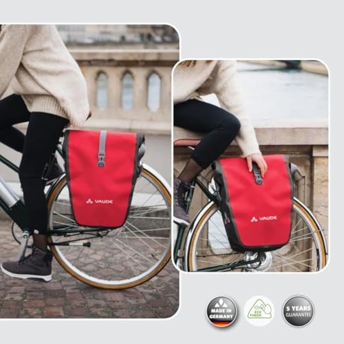 VAUDE Aqua Back Rear Pannier Bike Bag - Set of 2 - PVC- Tarpaulin Bike Panniers - Waterproof Pannier Bags with a 48 Litre Total Storage Volume