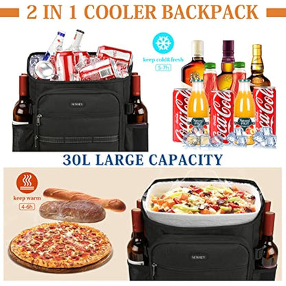 NEWHEY Cooler Bag Picnic Backpack Insulated Large Waterproof Cooler Backpack 30L Leakproof Picnic Linch Bag for Camping Picnic Hiking BBQ Beach Black