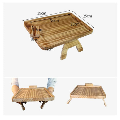 Uwenkjie Pine Wood Rotating Armrest Tray - Foldable Rectangular Sofa Armrest Table, Clamped On, Burnt Color