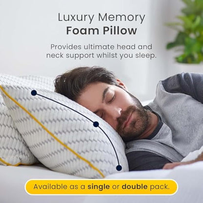 Cosi Home® Luxury Memory Foam Pillows 2 Pack with Bamboo Pillow Cover, Cooling Gel Filling & Adjustable Height - Breathable & Machine Washable for Side, Back & Front Sleepers (Size: 71 x 45cm)