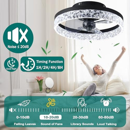 Quiet Ceiling Fans with Lights Remote Control, Modern Lighting Fan Ceiling Light LED Dimmable Ceiling Fan Lamps for Bedroom Living Room, Fan Reversible and 6 Speeds (Black, 40CM)