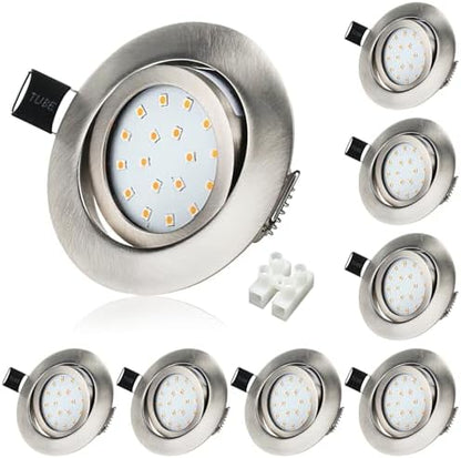 HiBay 8X Downlights for Ceiling 5w, 230V Ultra Slim Recessed Spot Lights Warm White, Hole Size 72-80 mm, 40° Tilt Chrome Round Led Recessed Ceiling Lights for Kitchen, Living Room, Bedroom Indoor