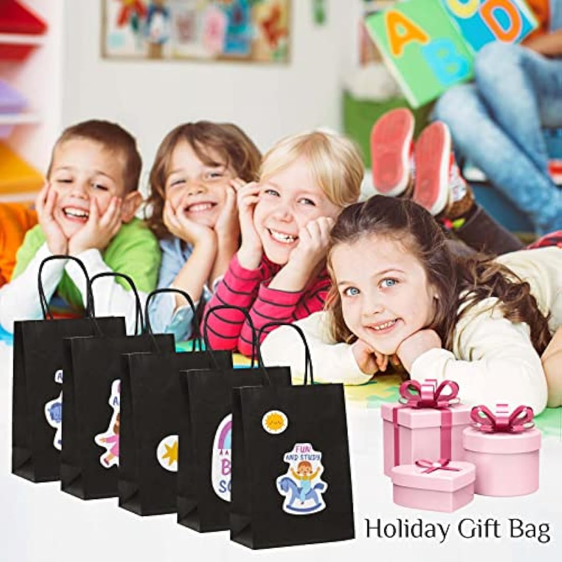 GIFTSAY Small Gift Bags with Handles Bulk 15X8X21cm 30pc Sturdy Paper Bags Black for Wedding Party Favor Bags, Grocery Shopping Bags, Retail Merchandise Bags Gift Sacks and Birthday Gift Bags