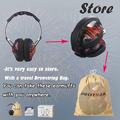 PROTEAR SNR 28 dB Ear Defenders for Kids- Hearing Protection Muffs for Children Have Sensory issues or Autism, Perfect for Fireworks,Flights,Sports(Black Fireworks)