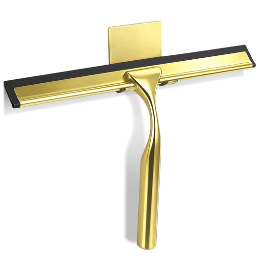 Suimlmta Shower Squeegee Gold 10Inch Window Bathroom Squeegee Metal Shower Screen Wiper with Hook Window Scraper Cleaner for Shower Glass Door