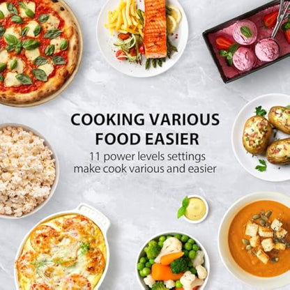 TOSHIBA 20 Liter 800W Digital Solo Small Microwave With 11 Power Levels, One-touch Express Cook with 6 Preset Recipe, Defrost, Digital Display, Perfect for 9'' pizza, Easy Clean, White- MM-EM20P(WH)