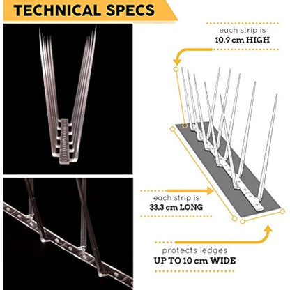 Defender Plastic Bird Spikes Pack | 15 m with Glue | Bird Control Guide | Various Size Packs