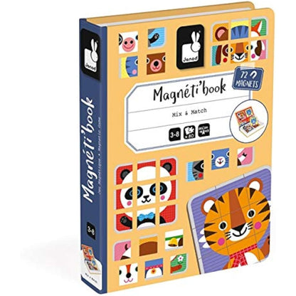 Janod - Magnéti'Book Mix & Match - Magnetic Educational Game, Animal Theme - 8 Animals to Put Together - 72 Magnets, Many Combinations & Possible Creations - from 3 Years Old, J02587