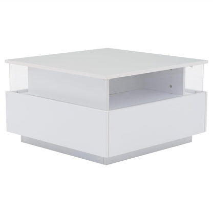 ModernLuxe LED Coffee Table with Storage, Square Acrylic Glass Tea Table, 2 Sliding Drawers, High Gloss White Center Table with Lights, 70x70x41cm