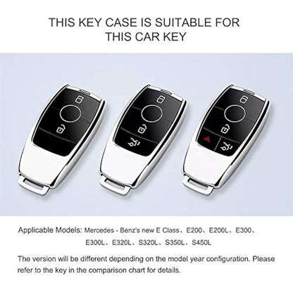 OATSBASF Car Key Cover Compatible with Mercedes Benz,Car Key Box for Benz E Class 2017 S 2018 (Silver-Stripe)