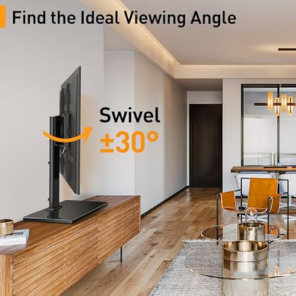 Universal Swivel TV Stand - Table Top TV Stand for 32-60 inch LCD LED TVs - Height Adjustable TV Base Stand with Tempered Glass Base & Wire Management, Holds 40 KG & Max.VESA 400x400mm