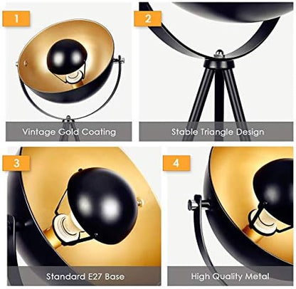 Osasy Retro Studio Floor Lamp - Vintage Black Gold With Ø 34 cm Lampshade, Max. 60W, 147cm Height - Metal Lamp for Living Room, Bedroom