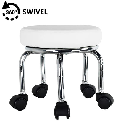 WKWKER Small Rolling Stool PU Leather Rotating Seat 360° Swivel Low Round Stool with Universal Wheels for Home Massage Garden Office Garage Shop
