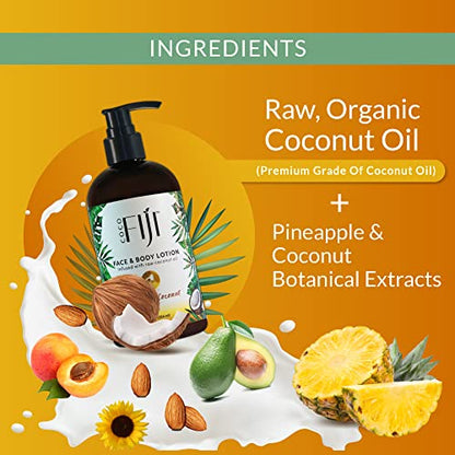 Coco Fiji Face & Body Lotion Infused With Coconut Oil | Lotion for Dry Skin | Moisturizer Face Cream & Massage Lotion for Women & Men |Pineapple Coconut 12 ozPack of 1