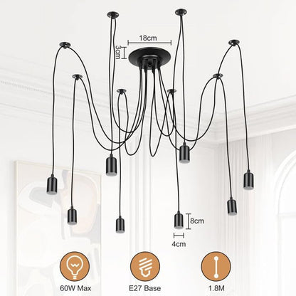 Lightess 8 Arm Spider Pendant Light - Multiple E27 Bulb Sockets, DIY Hanging Chandelier for Living Room, Bedroom, Cafe, Hall