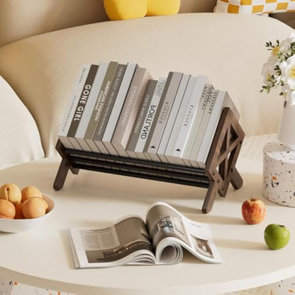 THYGIFTREE Wood Tilting Bookcase in Living Room/Home/Office, Desktop Book Shelf Organiser Bookshelves Storage Rack for CDs/Magazine/Books Display, Desktop Organiser for Books and Magazines (Brown)