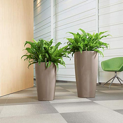 Lechuza RONDO 32 Self Watering Planter Large Plastic Indoor and Outdoor Plant Pot with Drainage Hole D32 H56 cm Shiny Taupe